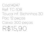 R - Touca Infantil Bichinhos 3D Lobinho Ref: TC-108 Pac c/ 24 UN Diversas Cores.