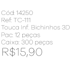 R - Touca Infantil Bichinhos 3D Pinguim Ref: TC-111 Pac c/ 24 UN Diversas Cores.