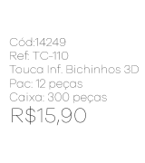 R - Touca Infantil Bichinhos 3D Cachorrinho Ref: TC-110 Pac c/ 24 UN Diversas Cores.