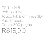 R - Touca Infantil Bichinhos 3D Tigrinho Ref: TC-1069 Pac c/ 24 UN Diversas Cores.