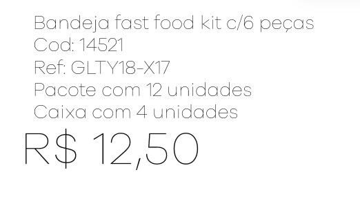 Z - Bandeja Fast Food Kit c/ 6 Peças Pac c/ 24 UN Diversas Cores.