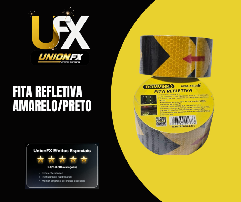 FITA REFLETIVA PRETA E AMARELA