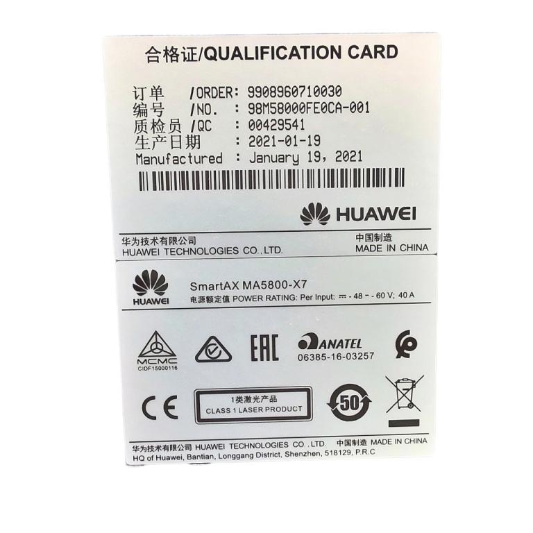 OLT HUAWEI 6U 19" MA5800 X7 10G 2*PILA DC 2*MPLB S/BOARD