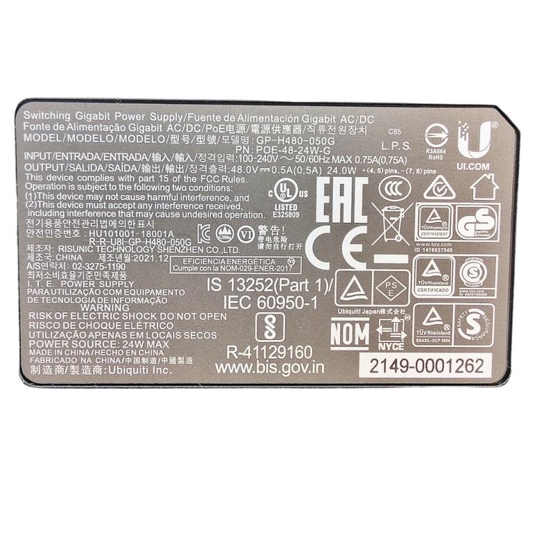 FONTE POE-48-24W-G-BR POE INJECTOR 48VDC 24W 0.5AMP **UBIQUIT**