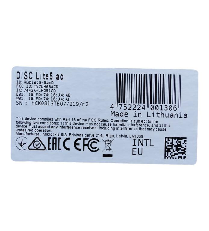 MIKROTIK DISC LITE5 AC RBDISCG-5ACD 716MHZ L3