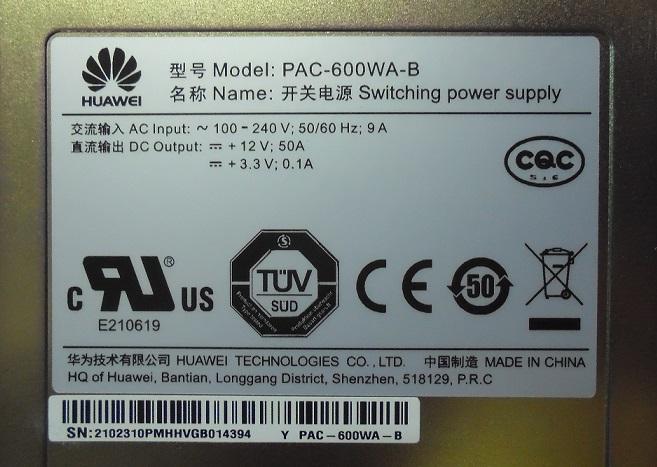 HUAWEI FONTE SWITCH S5720 600W AC PAC-600WA-B 02310PMH