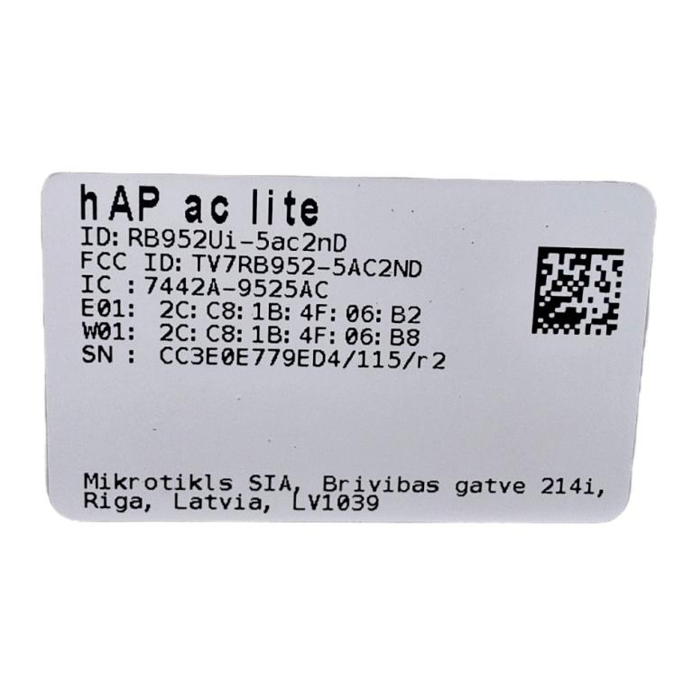 MIKROTIK HAP AC LITE RB952UI-5AC2ND 650MHZ 64MB RAM L4