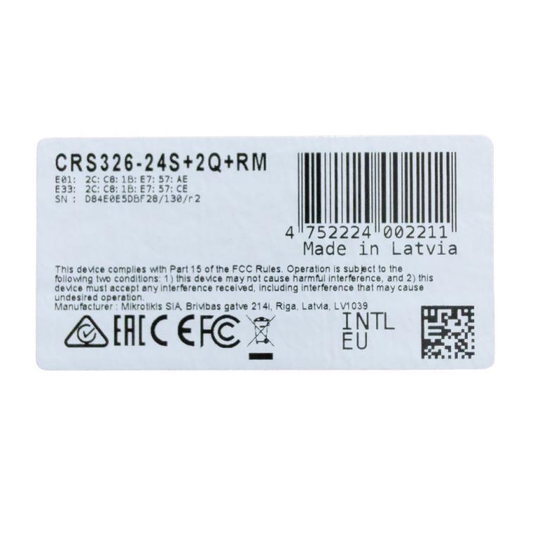 MIKROTIK CLOUD ROUTER SWITCH CRS326-24S+2Q+RM L5