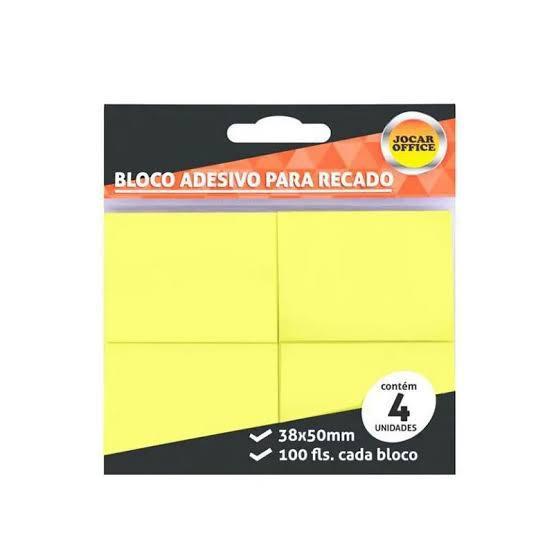 RECADINHO ADESIVO 4X1 38x50 - 100Fls - AMARELO - PCT C/ 12UN - JOCAR