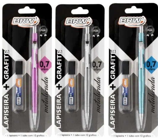 LAPISEIRA 0,7 mm  - OURO-PRATA-AZUL   + GRAFITE - BLISTER PCT C/12UN - BRW