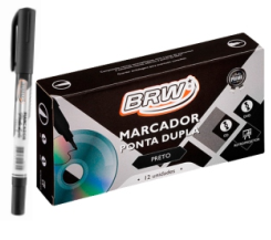 MARCADOR PARA CD PONTA DUPLA  - PRETO - CX C/ 12 UN - BRW