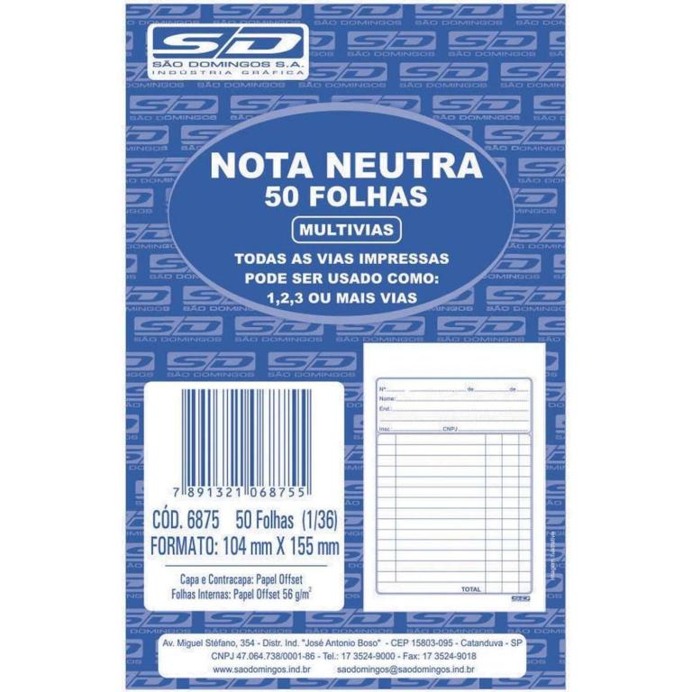BLOCO PEDIDO 1/36 - NOTA NEUTRA - COD 6875 - PCT C/ 20UN - SÃO DOMINGOS