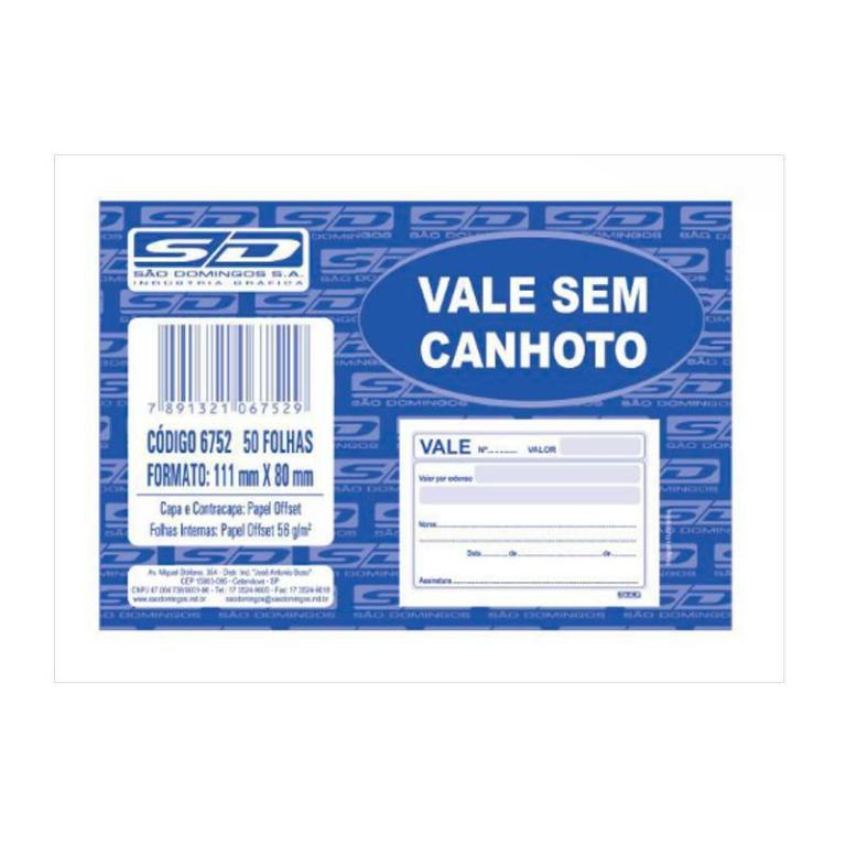 BLOCO DE VALE S/ CANHOTO 50Fls - PCT C/ 20 UN - 10070 SÃO DOMINGOS / ANIMATIVA