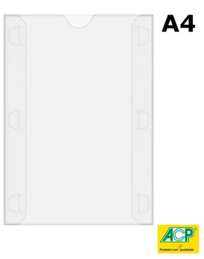 QUADRO DE AVISO - A4 - CRISTAL - PORTA DOCUMENTOS - COM FITA DUPLA FACE - ACP