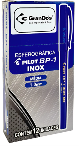 CANETA ESFEROGRAFICA - TOP - BP-1 - 1.0 - INOX - CX C/ 12UN - AZUL - PILOT