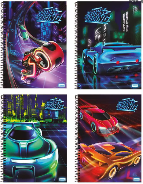 CADERNO 1X1 80Fls - PCT C/ 4 UN - CROSS RACING - 9049-7 - FORONI