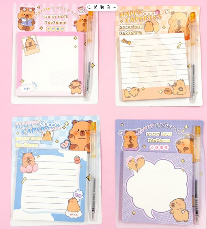 RECADINHO 76X76mm - DECORADO + CANETA BRINDE - CX C/ 24UN - CAPIVARA - MJA02-14 - MOUREJAR