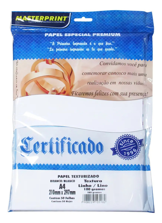 PAPEL LINHO 180g C/ 50Fls - BRANCO -MASTERPRINT