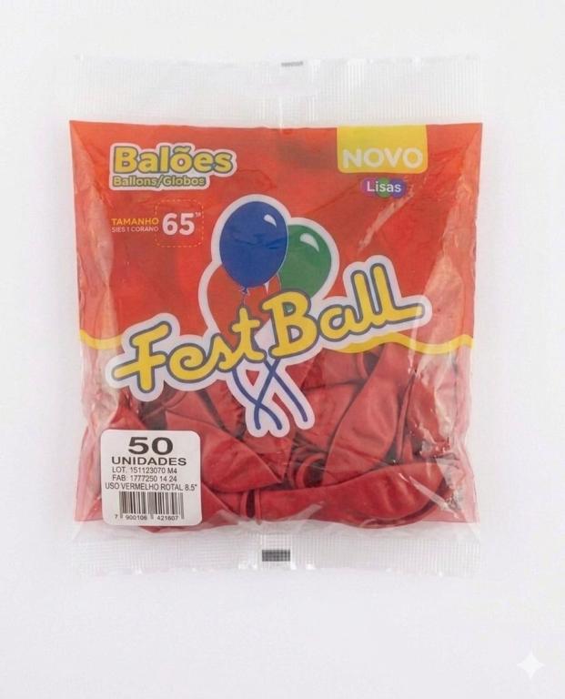 BALAO LISO 50UN - Nr 6,5 -  PCT C/ 5 UN - VERMELHO - FEST BALL