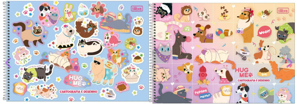 CADERNO DESENHO CARTOGRAFIA CD 80Fls - PCT C/ 4 UN - HUG ME - 358606 - TILIBRA