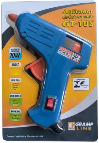 PISTOLA DE COLA QUENTE - FINA - 10W - C/ BOTAO LIGA - GT-10S - GENIAL GRAMP LINE