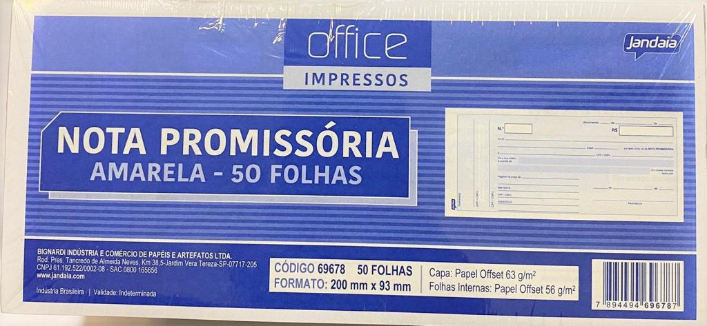 NOTA PROMISSORIA GRANDE 50 Fls - COD 69678 - PCT C/ 20 UN - JANDAIA