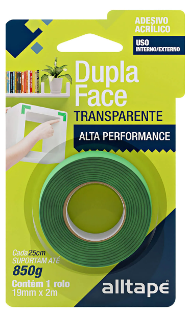 FITA DUPLA FACE ACRILICA - 19 X 2mt - ( SILICONE ) UNIDADE - ALLTAPE