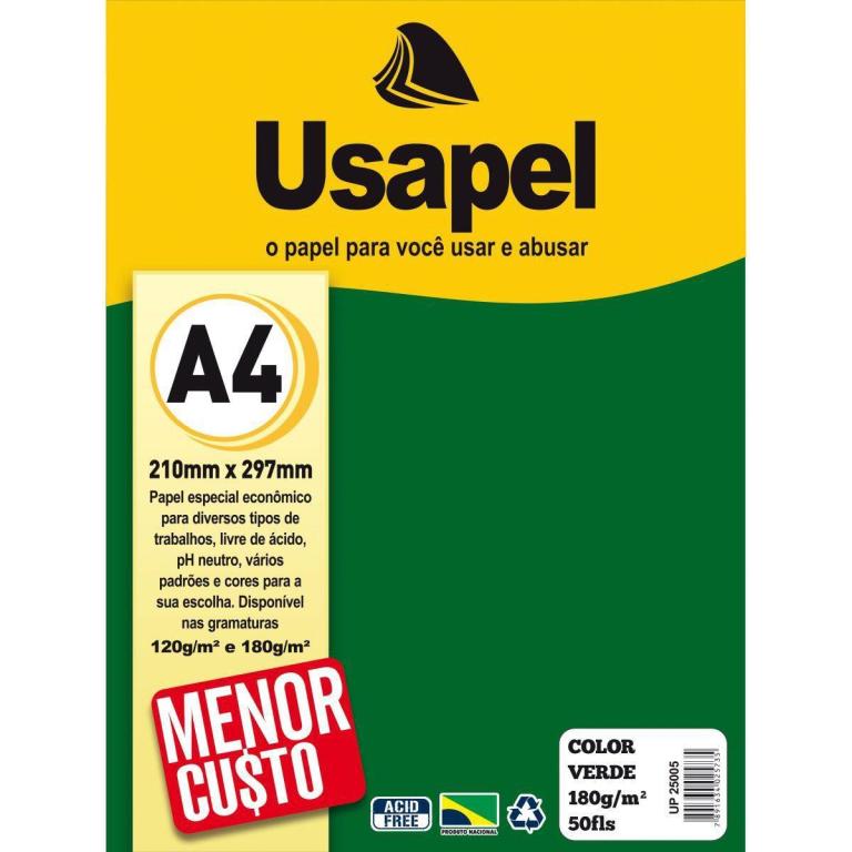 PAPEL COLOR PLUS 180g PCT C/ 50Fls - VERDE - COD 25005 - USAPEL
