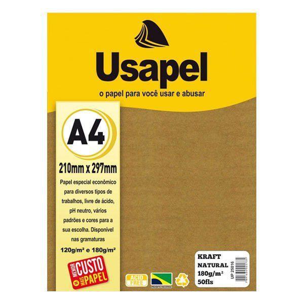 PAPEL KRAFT NATURAL A4 180g C/ 50Fls - PARDO - 25016 - USAPEL