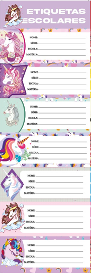 ETIQUETA ESCOLAR -  C/ 7 ETIQUETAS - PCT C/ 10 CARTELAS - UNICORNIO