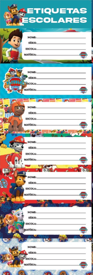 ETIQUETA ESCOLAR -  C/ 7 ETIQUETAS - PCT C/ 10 CARTELAS - PATRULHA CANINA
