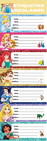 ETIQUETA ESCOLAR -  C/ 7 ETIQUETAS - PCT C/ 10 CARTELAS - PRINCESAS