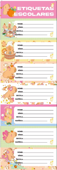 ETIQUETA ESCOLAR -  C/ 7 ETIQUETAS - PCT C/ 10 CARTELAS - CAPIVARA