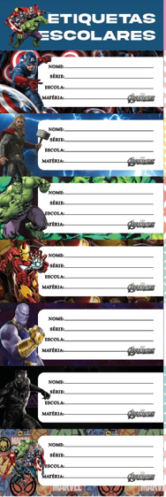 ETIQUETA ESCOLAR -  C/ 7 ETIQUETAS - PCT C/ 10 CARTELAS - AVENGERS