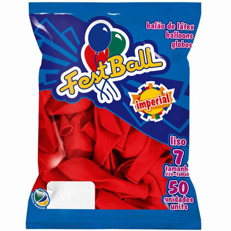 BALAO LISO 50UN - Nr 7 -  PCT C/ 5 UN - VERMELHO - FEST BALL