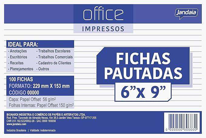 FICHA PAUTADA 6 X 9 - PCT C/ 100 FLS - 69743-77 - JANDAIA