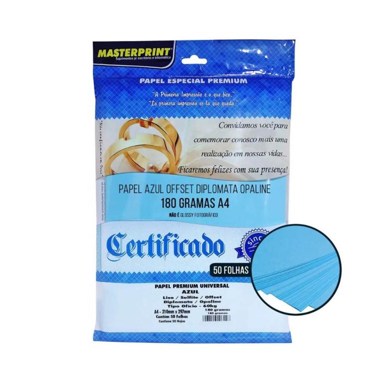 PAPEL DIPLOMATA / COLOR PLUS 180g PCT C/ 50Fls - 302070011 - AZUL - MASTERPRINT