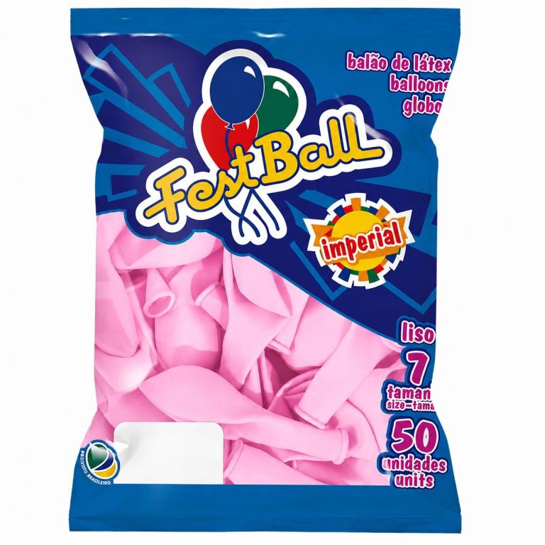 BALAO LISO 50UN - Nr 7 -  PCT C/ 5 UN - ROSA - FEST BALL
