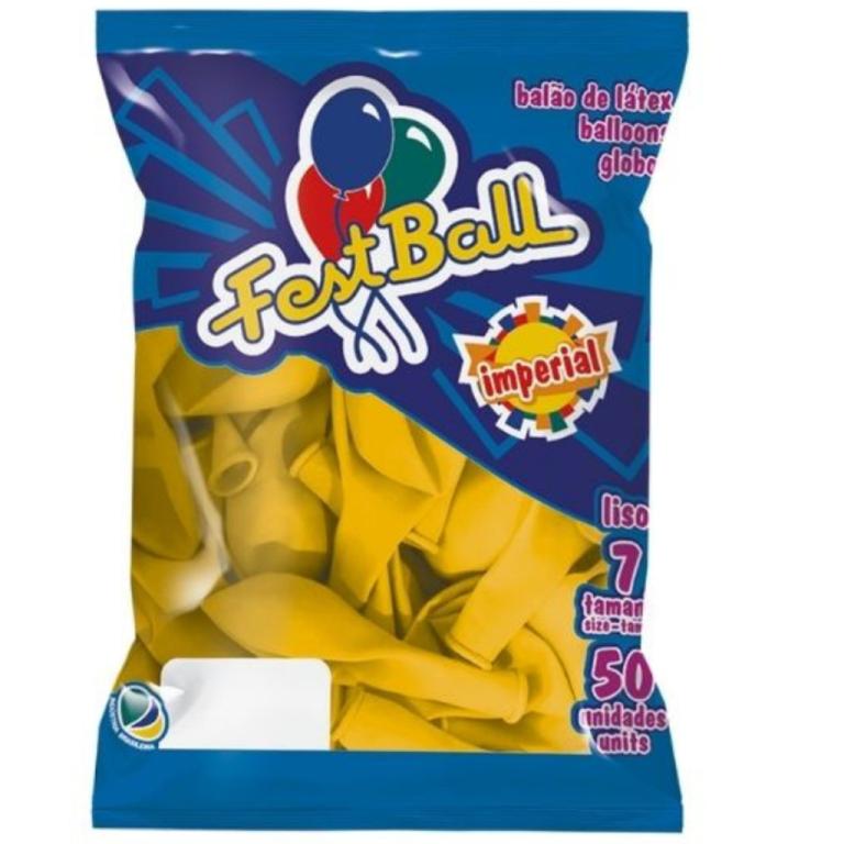 BALAO LISO 50UN - Nr 7 -  PCT C/ 5 UN - AMARELO - FEST BALL
