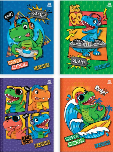 CADERNO BROCHURAO MARGEADO - CAPA DURA 48Fls - PCT C/ 10 UN - DINOSSAUROS- 10460 - SAO DOMINGOS / ANIMATIVA