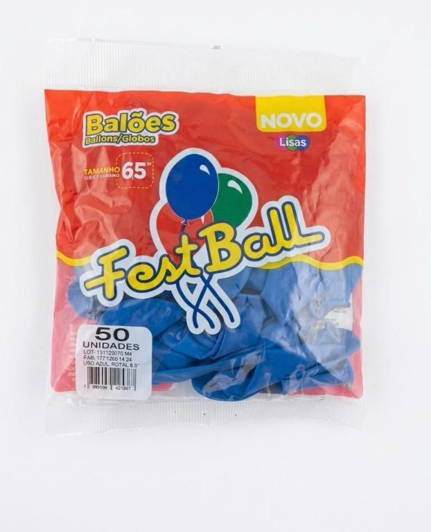 BALAO LISO 50UN - Nr 6,5 -  PCT C/ 5 UN - AZUL ROYAL - FEST BALL