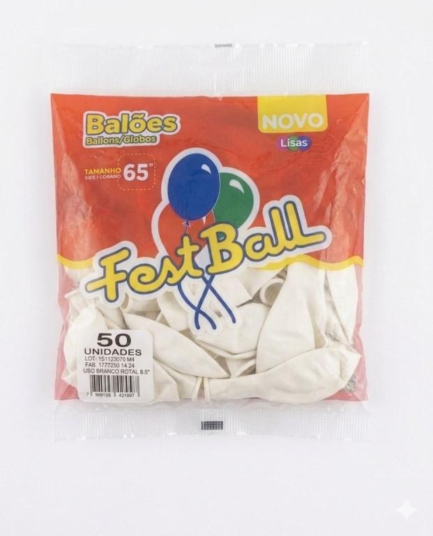 BALAO LISO 50UN - Nr 6,5 -  PCT C/ 5 UN - BRANCO - FEST BALL