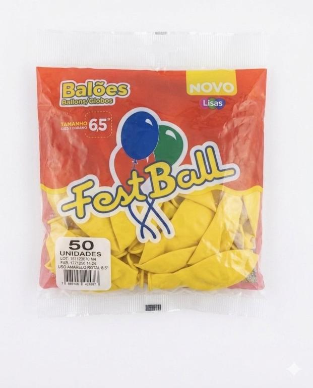 BALAO LISO 50UN - Nr 6,5 -  PCT C/ 5 UN - AMARELO - FEST BALL