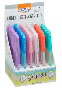 CANETA ESFEROGRÁFICA GEL 1.0MM - CORES PASTEL - DISPLAY C/ 36UN - CA0040 - BRW