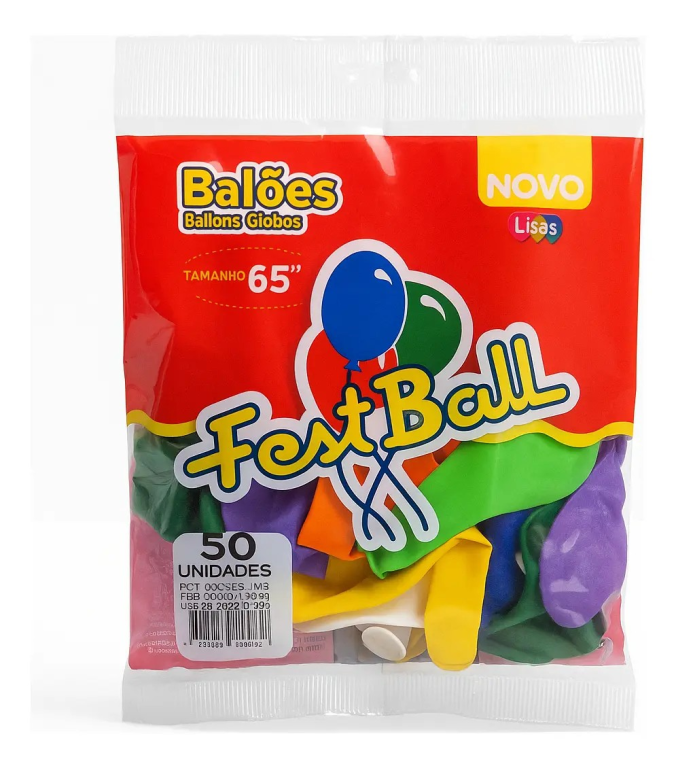 BALAO LISO 50UN - Nr 6,5 -  PCT C/ 5 UN - SORTIDO - FEST BALL
