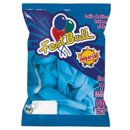 BALAO LISO 50UN - Nr 7 -  PCT C/ 5 UN - AZUL CLARO - FEST BALL