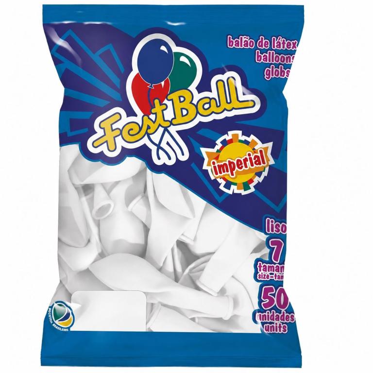 BALAO LISO 50UN - Nr 7 -  PCT C/ 5 UN - BRANCO - FEST BALL