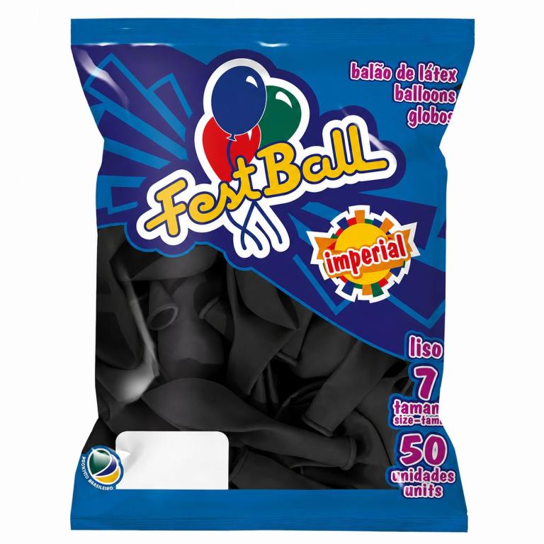 BALAO LISO 50UN - Nr 7 -  PCT C/ 5 UN - PRETO - FEST BALL