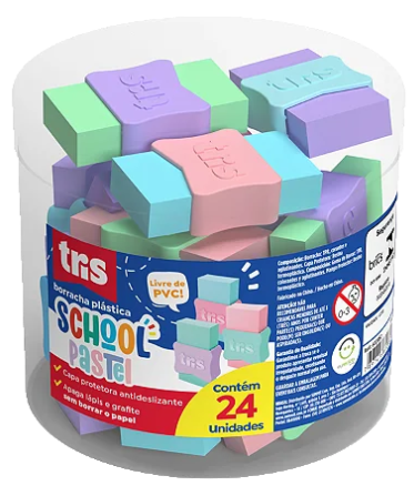 BORRACHA COM CAPINHA - COLORIDA TONS PASTEL - POTE C/ 24UN - 602882 - TRIS