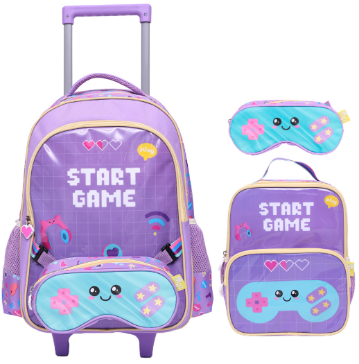 42377 - KIT MOCHILA RODINHA INFANTIL + LANCHEIRA + ESTOJO  - START GAME - YINS